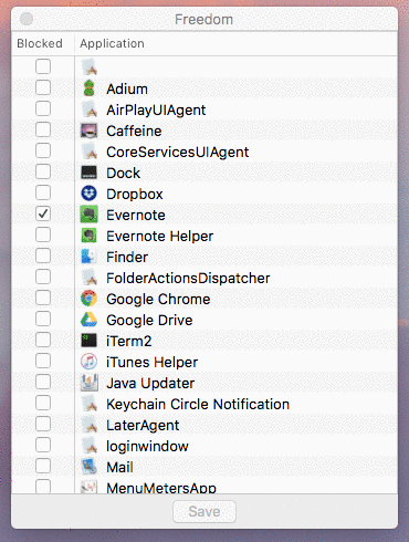 Select which desktop apps to block
