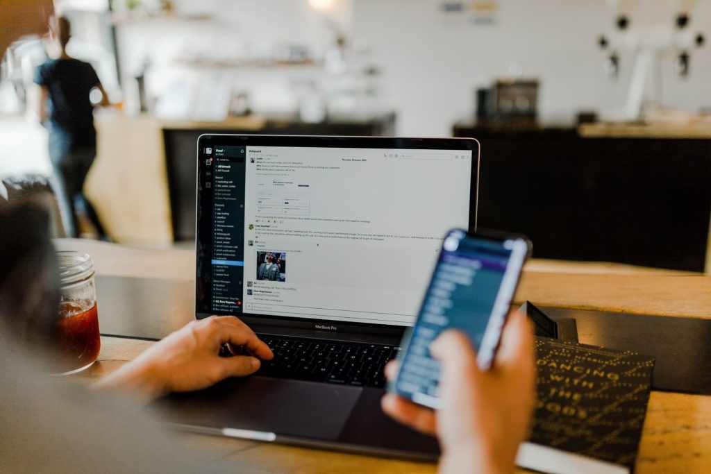 man on slack messaging