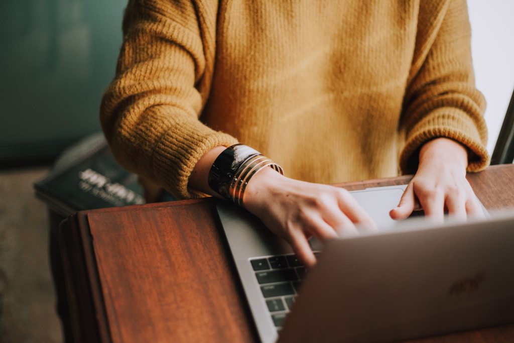 Writer in flow state working on laptop