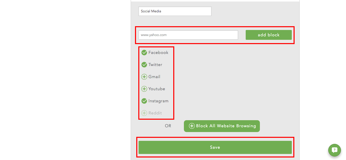 Choose what sites you want to block Choose what sites you want to block